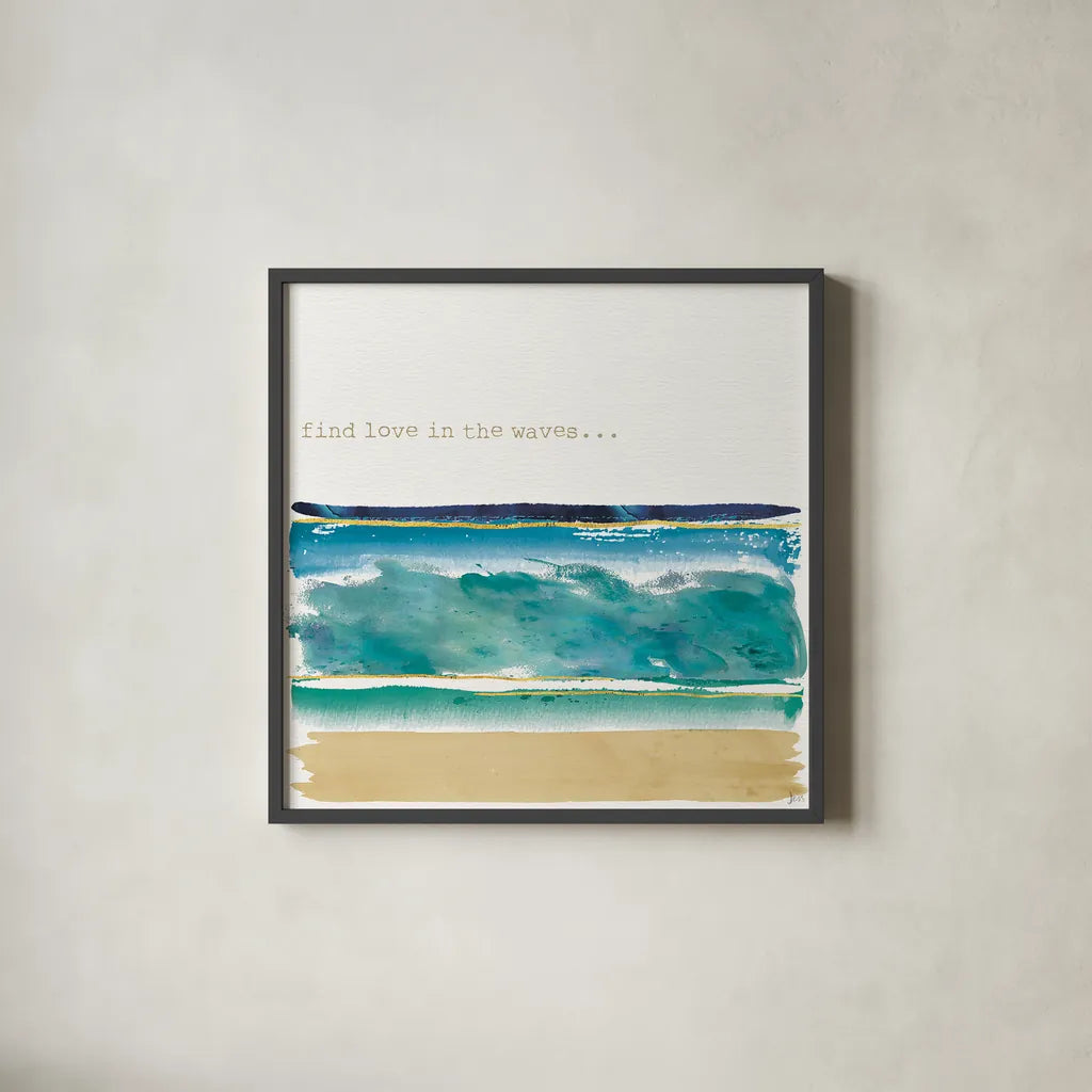 By the Sea II by Jess Aiken. Shown in a sleek black glass frame for a contemporary gallery look. Available as an archival giclee rolled canvas, fine art paper, or poster print. SKU 21092a.