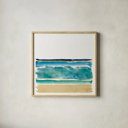 By the Sea II no Words by Jess Aiken. Shown in a natural wood glass frame for a timeless modern aesthetic. Available as an archival giclee rolled canvas, fine art paper, or poster print. SKU 21206a.