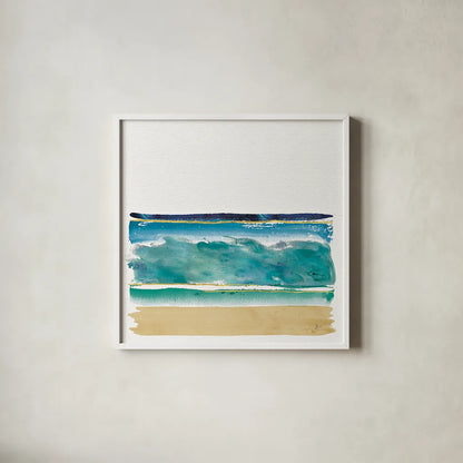By the Sea II no Words by Jess Aiken. Shown in a crisp white glass frame for a clean and minimalist style. Available as an archival giclee rolled canvas, fine art paper, or poster print. SKU 21206a.