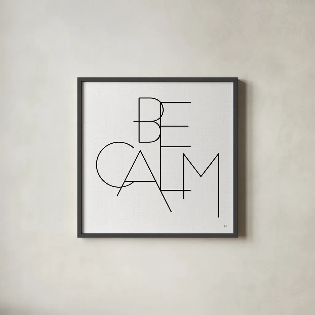 Calm I White by Jess Aiken. Shown in a sleek black glass frame for a contemporary gallery look. Available as an archival giclee rolled canvas, fine art paper, or poster print. SKU 68936a.