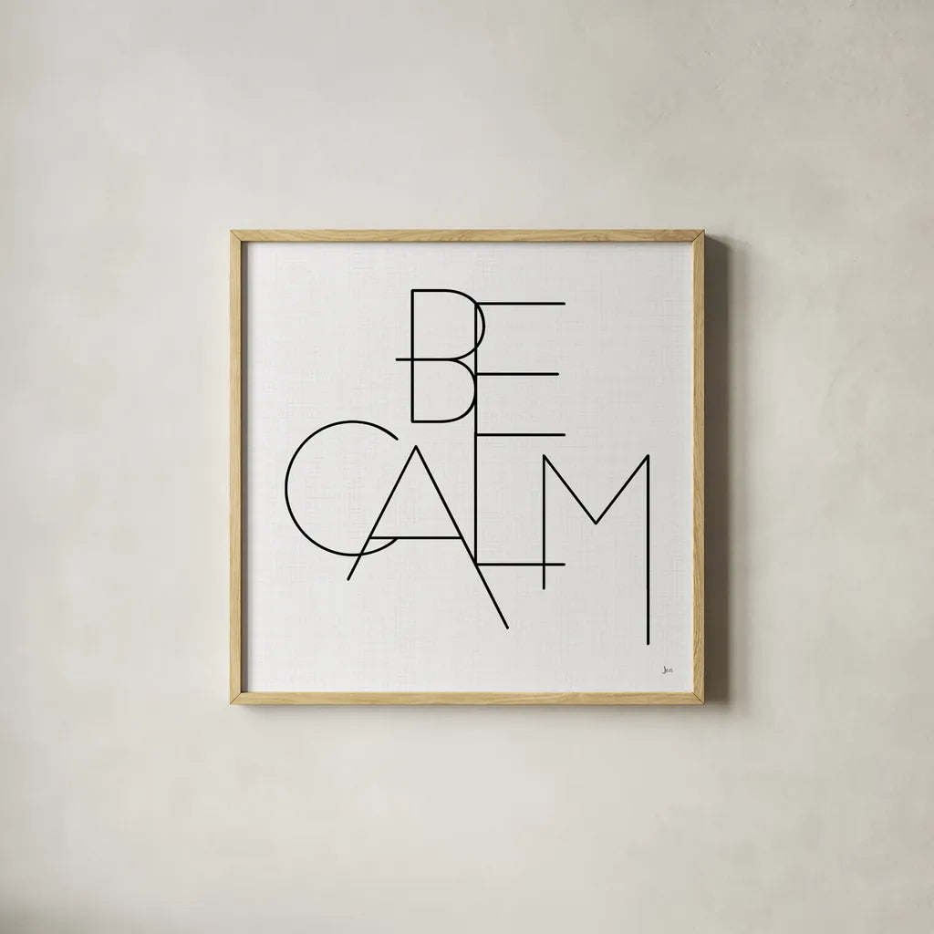 Calm I White by Jess Aiken. Shown in a natural wood glass frame for a timeless modern aesthetic. Available as an archival giclee rolled canvas, fine art paper, or poster print. SKU 68936a.