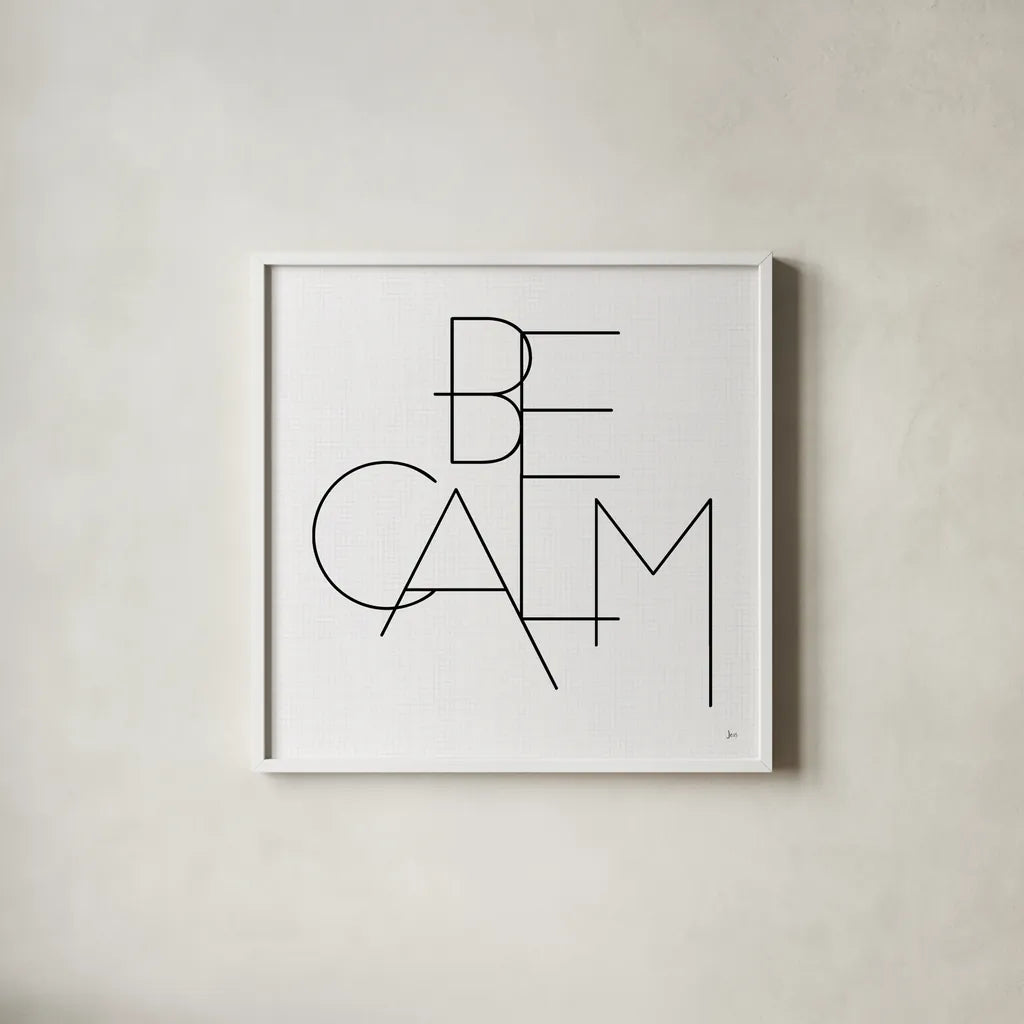 Calm I White by Jess Aiken. Shown in a crisp white glass frame for a clean and minimalist style. Available as an archival giclee rolled canvas, fine art paper, or poster print. SKU 68936a.