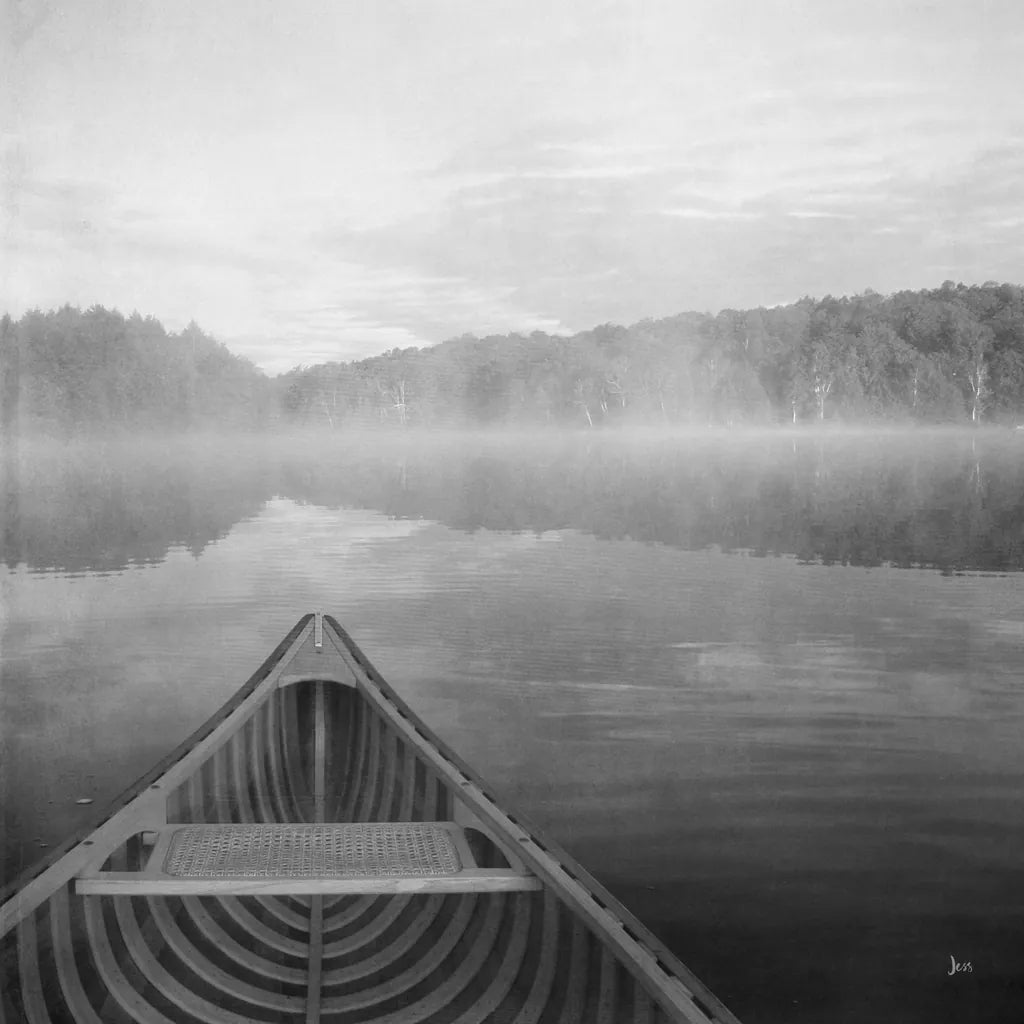 Calm Waters Canoe I BW by Jess Aiken. SKU 83655a. Archival Giclee Fine art print for wall decor.