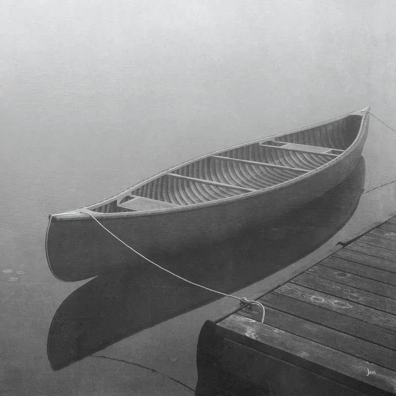 Calm Waters Canoe II BW by Jess Aiken. SKU 83656a. Archival Giclee Fine art print for wall decor.