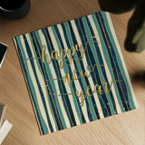 Coastal Lace Happy New Year Stripes by Jess Aiken. Shown as a detailed flat fine art print, highlighting archival giclee quality. Available as an archival giclee rolled canvas, fine art paper, or poster print. SKU 39394a.