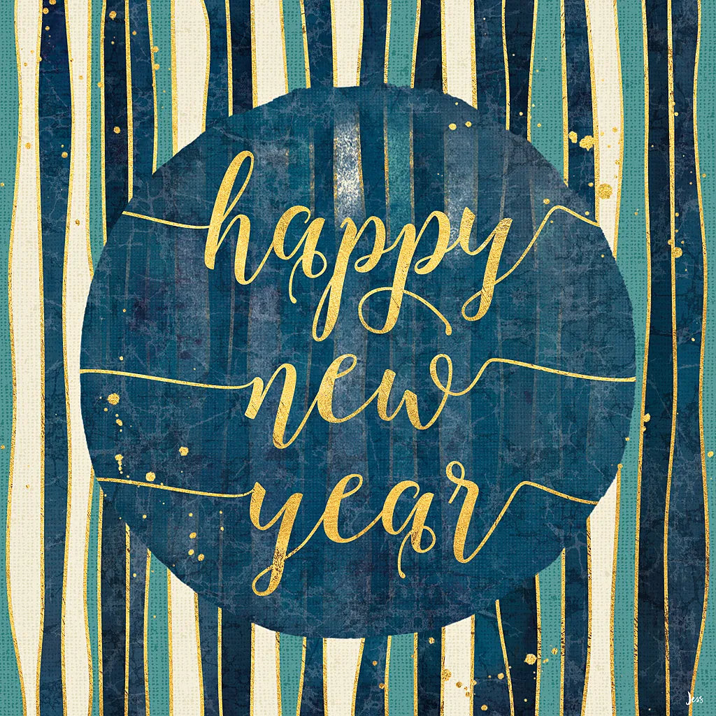 Coastal Lace Happy New Year Stripes Round by Jess Aiken. SKU 39395a. Archival Giclee Fine art print for wall decor.