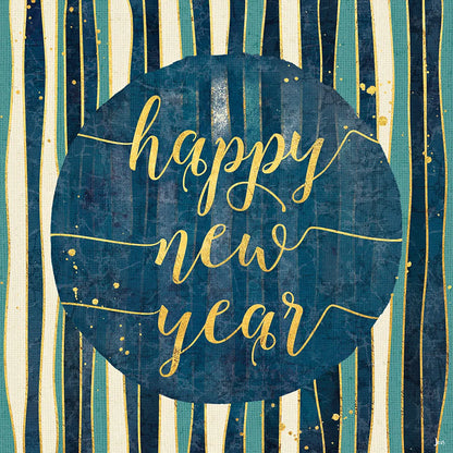 Coastal Lace Happy New Year Stripes Round by Jess Aiken. SKU 39395a. Archival Giclee Fine art print for wall decor.