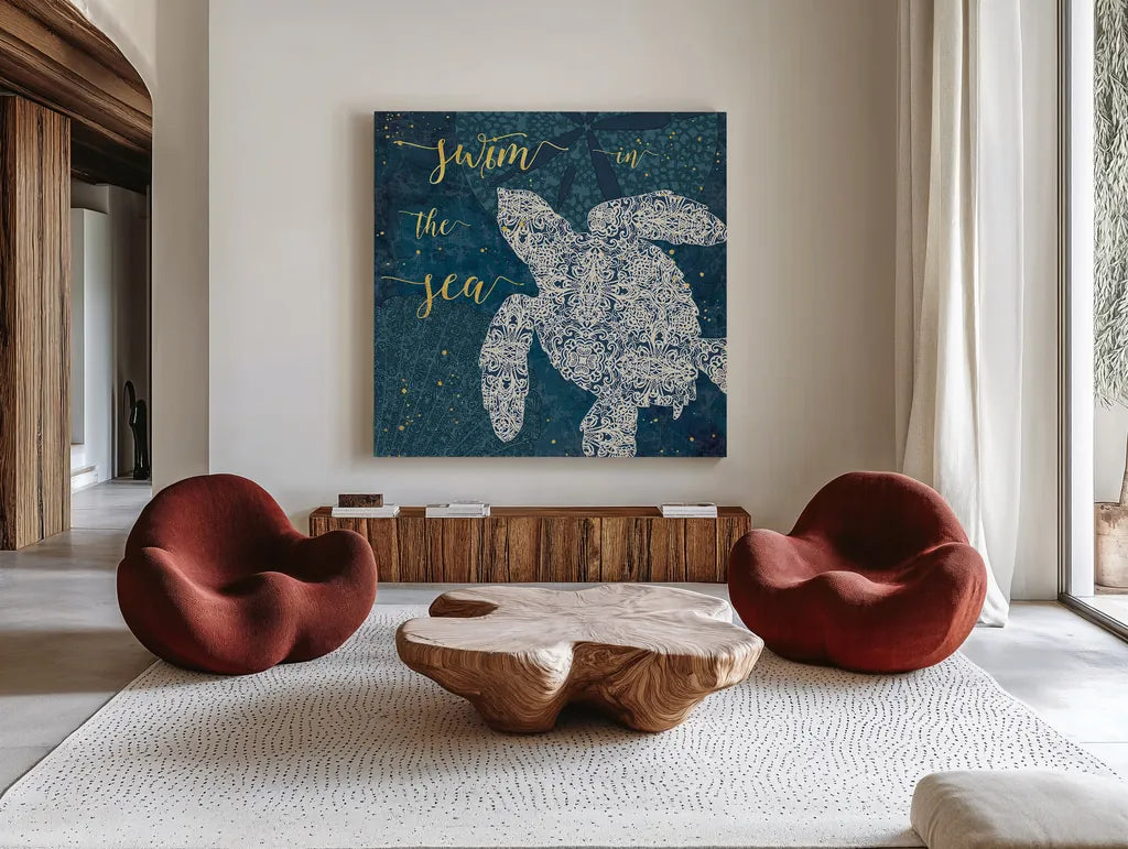 Coastal Lace VI by Jess Aiken. Shown as extra-large giant wall art in a modern living room. Available as an archival giclee rolled canvas, fine art paper, or poster print. SKU 22557a.