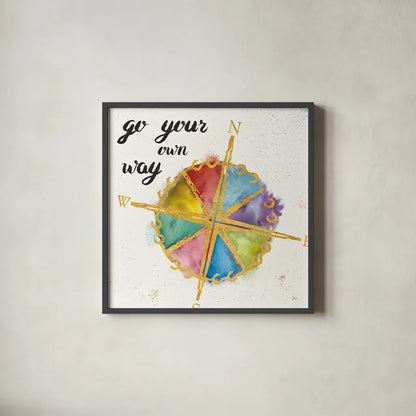 Colorful World II by Jess Aiken. Shown in a sleek black glass frame for a contemporary gallery look. Available as an archival giclee rolled canvas, fine art paper, or poster print. SKU 28770a.