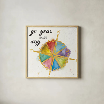 Colorful World II by Jess Aiken. Shown in a natural wood glass frame for a timeless modern aesthetic. Available as an archival giclee rolled canvas, fine art paper, or poster print. SKU 28770a.