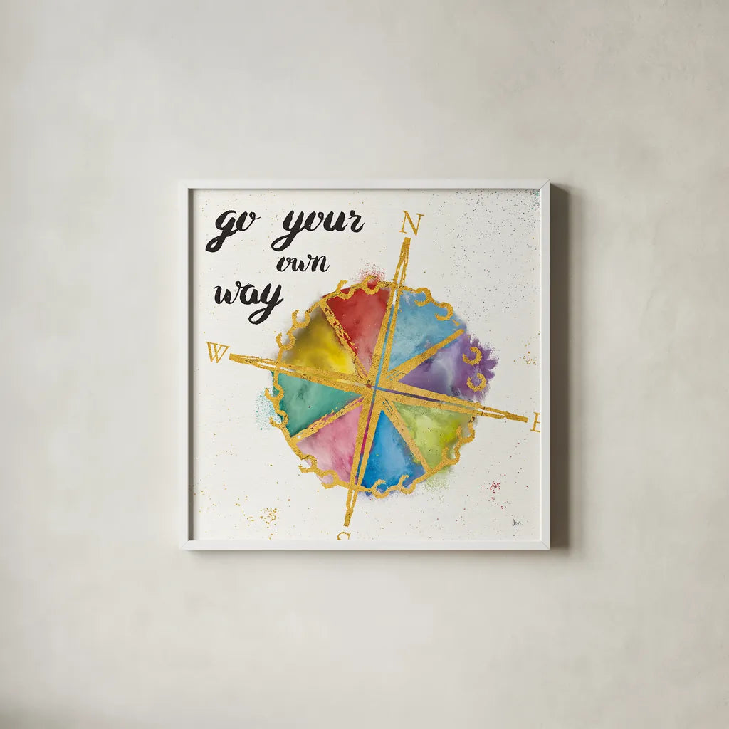 Colorful World II by Jess Aiken. Shown in a crisp white glass frame for a clean and minimalist style. Available as an archival giclee rolled canvas, fine art paper, or poster print. SKU 28770a.