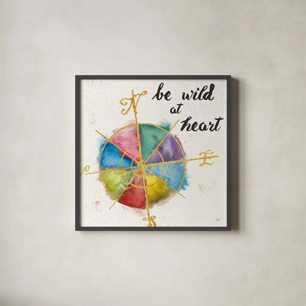 Colorful World III by Jess Aiken. Shown in a sleek black glass frame for a contemporary gallery look. Available as an archival giclee rolled canvas, fine art paper, or poster print. SKU 28771a.