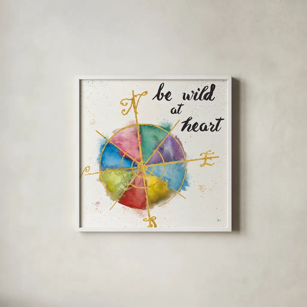 Colorful World III by Jess Aiken. Shown in a crisp white glass frame for a clean and minimalist style. Available as an archival giclee rolled canvas, fine art paper, or poster print. SKU 28771a.