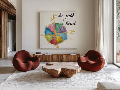 Colorful World III by Jess Aiken. Shown as extra-large giant wall art in a modern living room. Available as an archival giclee rolled canvas, fine art paper, or poster print. SKU 28771a.