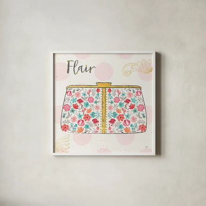 Fashion Blooms I by Jess Aiken. Shown in a crisp white glass frame for a clean and minimalist style. Available as an archival giclee rolled canvas, fine art paper, or poster print. SKU 25997a.