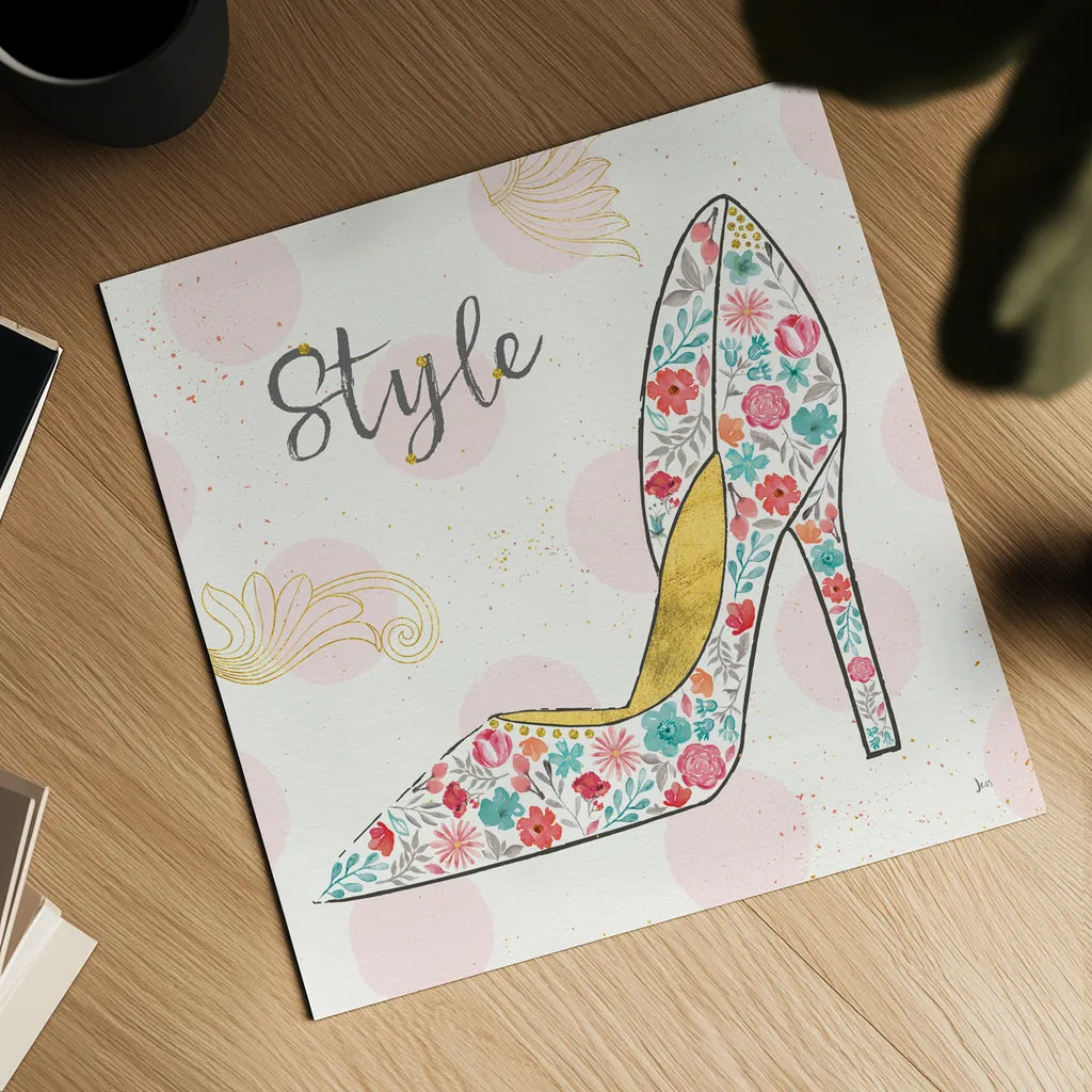 Fashion Blooms II by Jess Aiken. Shown as a detailed flat fine art print, highlighting archival giclee quality. Available as an archival giclee rolled canvas, fine art paper, or poster print. SKU 25998a.