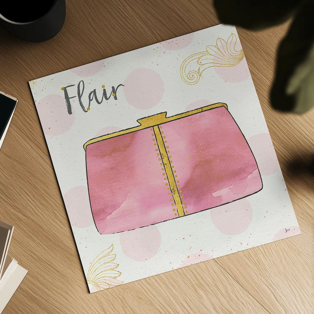 Fashion Blooms II Pink by Jess Aiken. Shown as a detailed flat fine art print, highlighting archival giclee quality. Available as an archival giclee rolled canvas, fine art paper, or poster print. SKU 45814a.