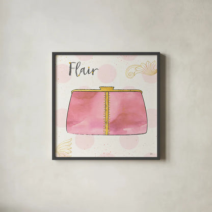 Fashion Blooms II Pink by Jess Aiken. Shown in a sleek black glass frame for a contemporary gallery look. Available as an archival giclee rolled canvas, fine art paper, or poster print. SKU 45814a.