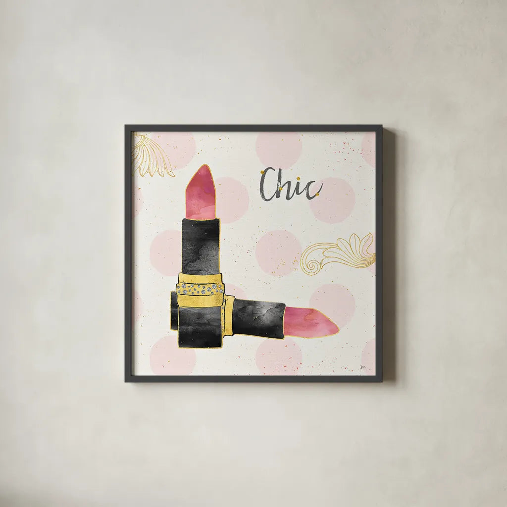 Fashion Blooms III Black by Jess Aiken. Shown in a sleek black glass frame for a contemporary gallery look. Available as an archival giclee rolled canvas, fine art paper, or poster print. SKU 45819a.