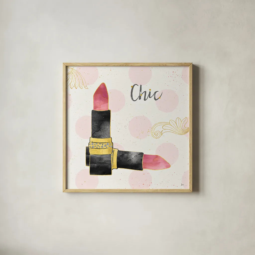 Fashion Blooms III Black by Jess Aiken. Shown in a natural wood glass frame for a timeless modern aesthetic. Available as an archival giclee rolled canvas, fine art paper, or poster print. SKU 45819a.