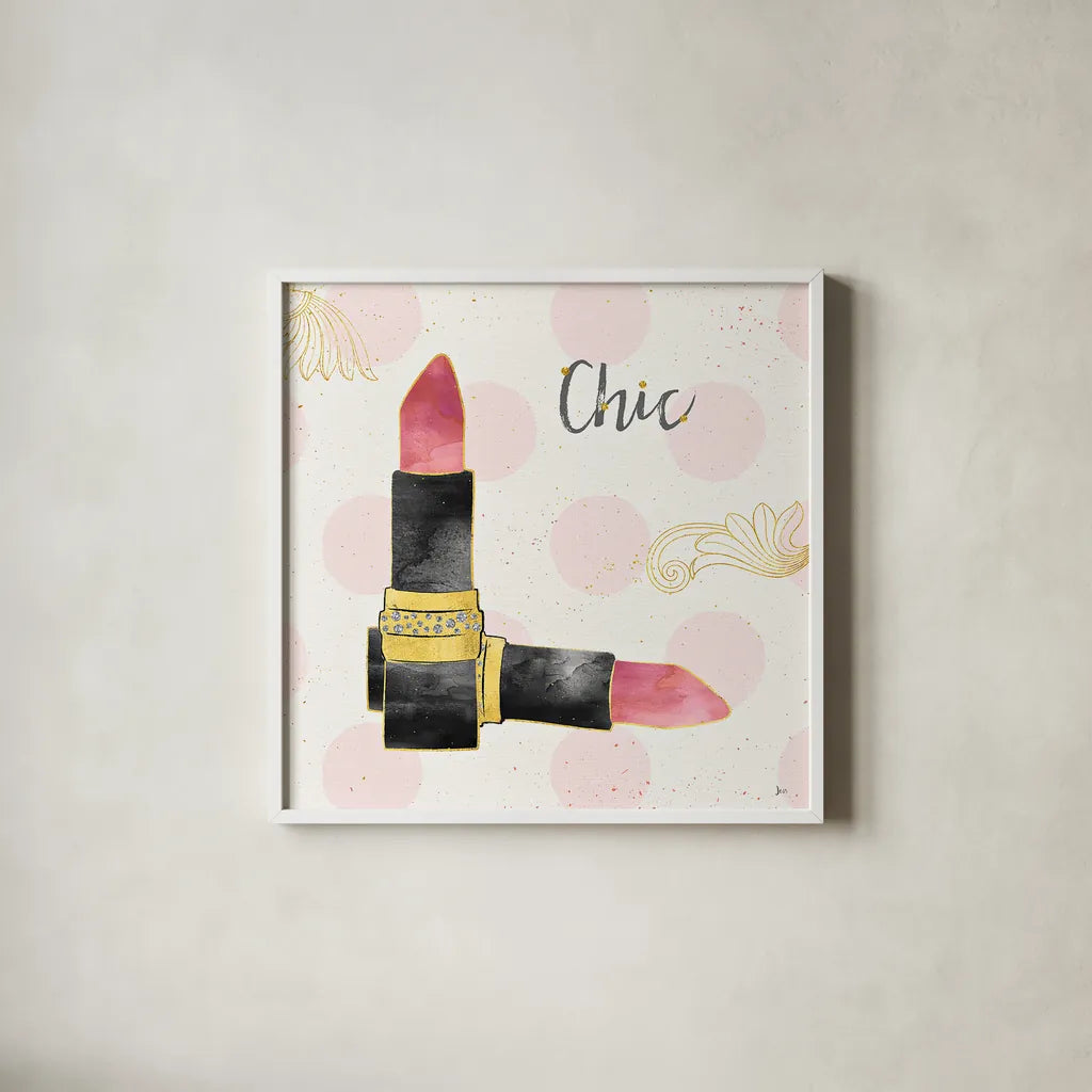 Fashion Blooms III Black by Jess Aiken. Shown in a crisp white glass frame for a clean and minimalist style. Available as an archival giclee rolled canvas, fine art paper, or poster print. SKU 45819a.