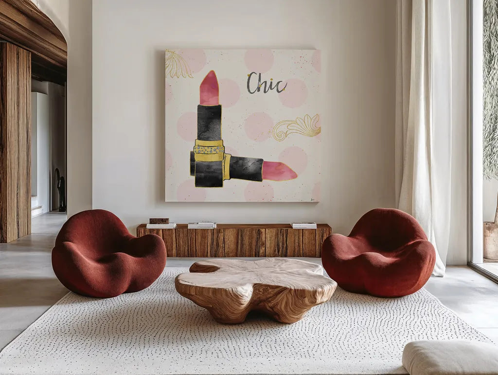 Fashion Blooms III Black by Jess Aiken. Shown as extra-large giant wall art in a modern living room. Available as an archival giclee rolled canvas, fine art paper, or poster print. SKU 45819a.