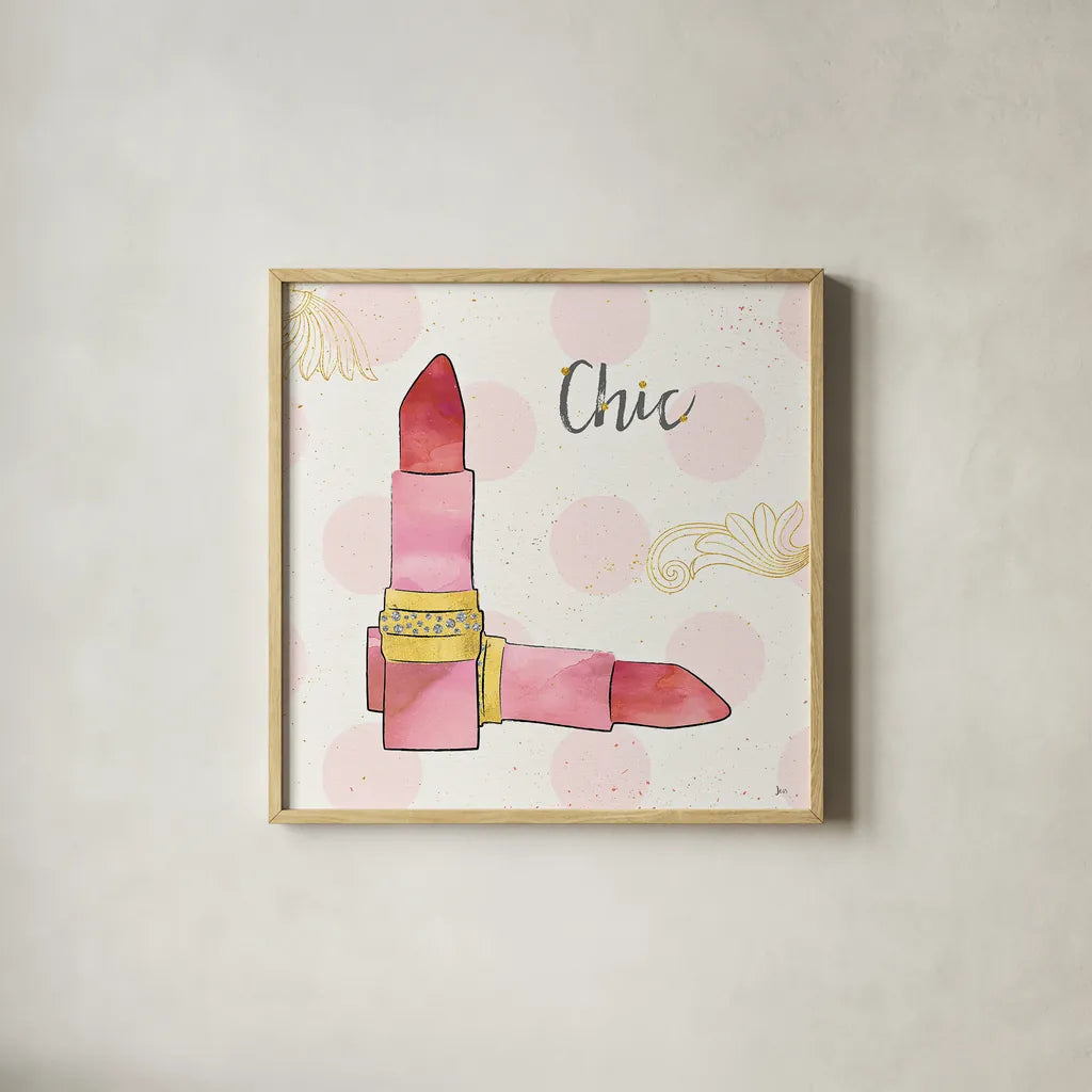 Fashion Blooms III Pink by Jess Aiken. Shown in a natural wood glass frame for a timeless modern aesthetic. Available as an archival giclee rolled canvas, fine art paper, or poster print. SKU 45815a.