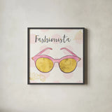 Fashion Blooms IV Pink by Jess Aiken. Shown in a sleek black glass frame for a contemporary gallery look. Available as an archival giclee rolled canvas, fine art paper, or poster print. SKU 45816a.