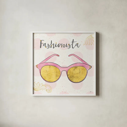 Fashion Blooms IV Pink by Jess Aiken. Shown in a crisp white glass frame for a clean and minimalist style. Available as an archival giclee rolled canvas, fine art paper, or poster print. SKU 45816a.