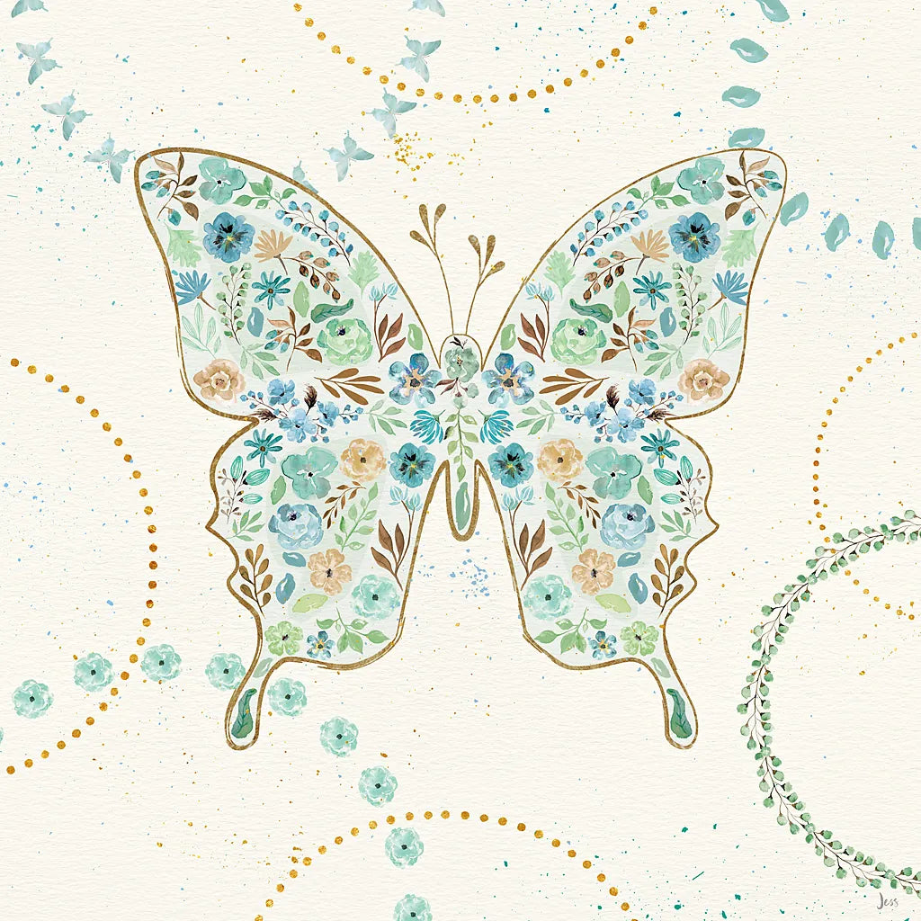 Flutterby Blooms IV by Jess Aiken. SKU 26048a. Archival Giclee Fine art print for wall decor.