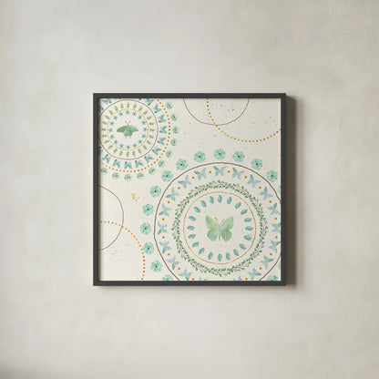 Flutterby Blooms VII by Jess Aiken. Shown in a sleek black glass frame for a contemporary gallery look. Available as an archival giclee rolled canvas, fine art paper, or poster print. SKU 26051a.