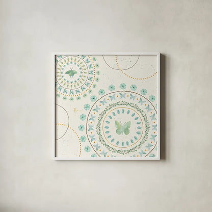 Flutterby Blooms VII by Jess Aiken. Shown in a crisp white glass frame for a clean and minimalist style. Available as an archival giclee rolled canvas, fine art paper, or poster print. SKU 26051a.