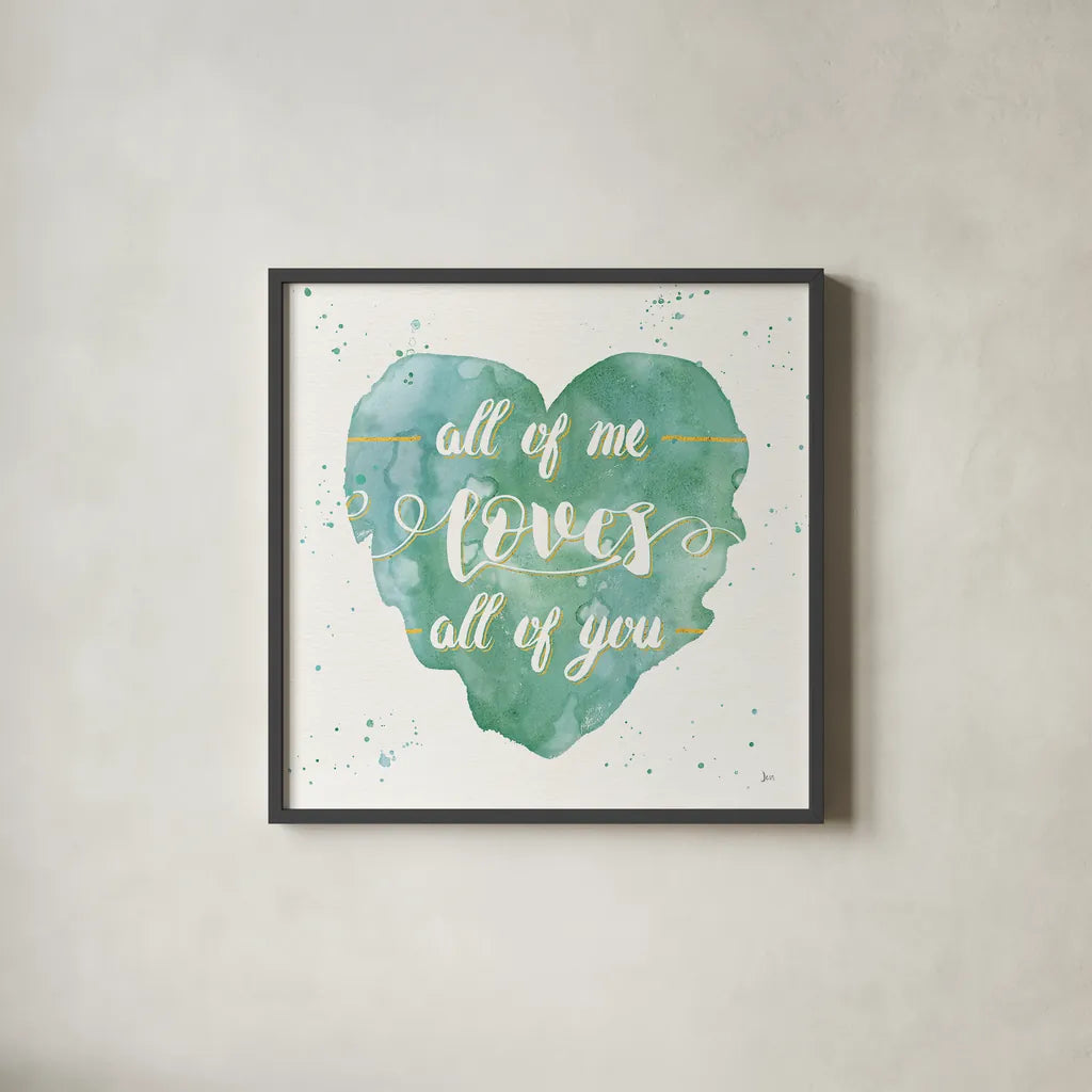 Happy Hearts I by Jess Aiken. Shown in a sleek black glass frame for a contemporary gallery look. Available as an archival giclee rolled canvas, fine art paper, or poster print. SKU 31376a.