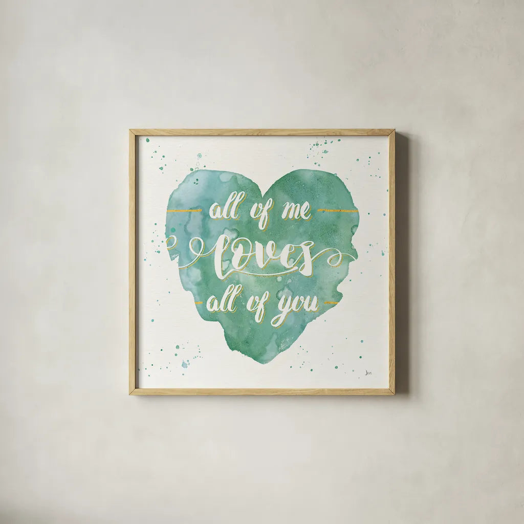 Happy Hearts I by Jess Aiken. Shown in a natural wood glass frame for a timeless modern aesthetic. Available as an archival giclee rolled canvas, fine art paper, or poster print. SKU 31376a.