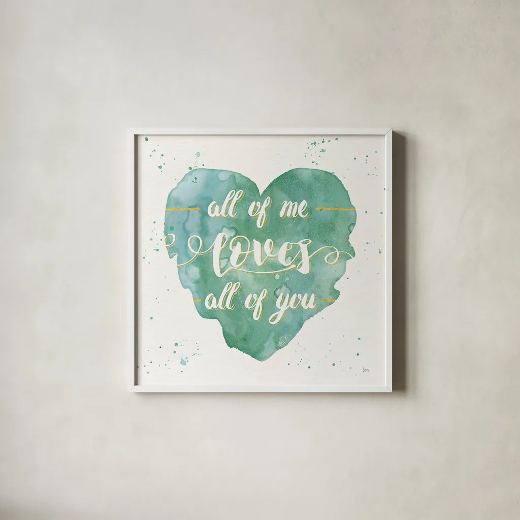 Happy Hearts I by Jess Aiken. Shown in a crisp white glass frame for a clean and minimalist style. Available as an archival giclee rolled canvas, fine art paper, or poster print. SKU 31376a.