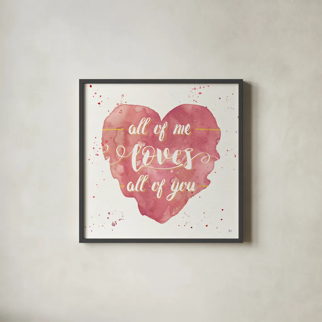 Happy Hearts I Pink by Jess Aiken. Shown in a sleek black glass frame for a contemporary gallery look. Available as an archival giclee rolled canvas, fine art paper, or poster print. SKU 31378a.