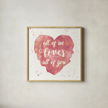 Happy Hearts I Pink by Jess Aiken. Shown in a natural wood glass frame for a timeless modern aesthetic. Available as an archival giclee rolled canvas, fine art paper, or poster print. SKU 31378a.