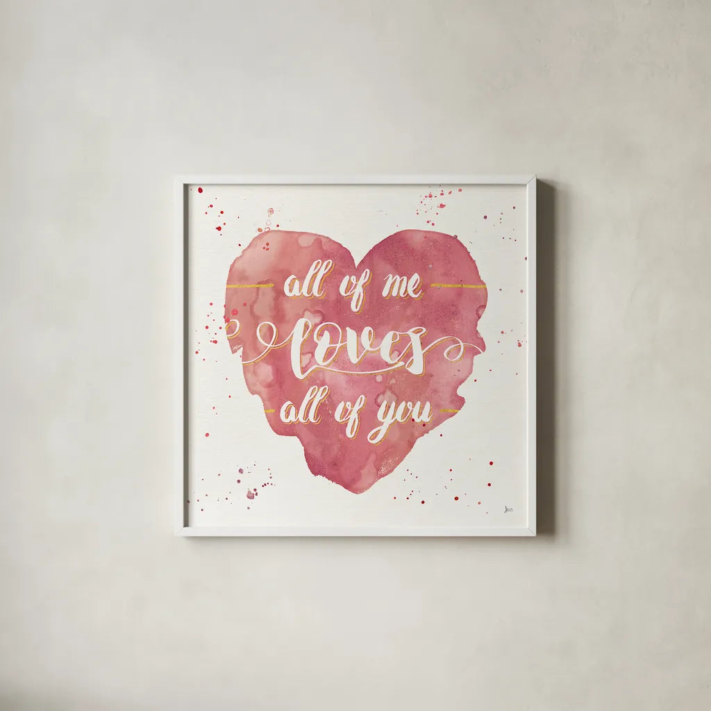 Happy Hearts I Pink by Jess Aiken. Shown in a crisp white glass frame for a clean and minimalist style. Available as an archival giclee rolled canvas, fine art paper, or poster print. SKU 31378a.