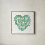 Happy Hearts II by Jess Aiken. Shown in a natural wood glass frame for a timeless modern aesthetic. Available as an archival giclee rolled canvas, fine art paper, or poster print. SKU 31377a.