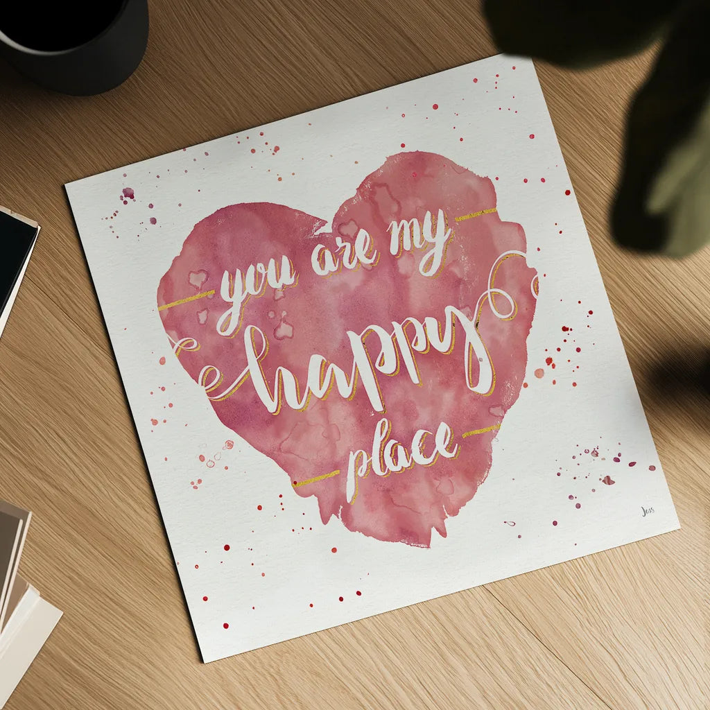 Happy Hearts II Pink by Jess Aiken. Shown as a detailed flat fine art print, highlighting archival giclee quality. Available as an archival giclee rolled canvas, fine art paper, or poster print. SKU 31379a.