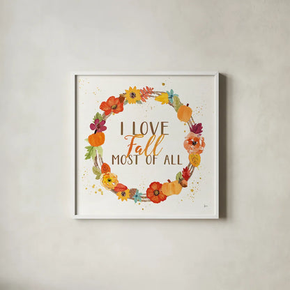 Harvest Wishes I by Jess Aiken. Shown in a crisp white glass frame for a clean and minimalist style. Available as an archival giclee rolled canvas, fine art paper, or poster print. SKU 34875a.