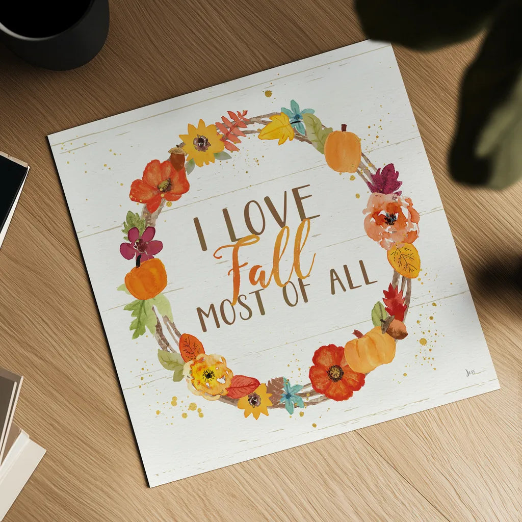 Harvest Wishes I on Wood by Jess Aiken. Shown as a detailed flat fine art print, highlighting archival giclee quality. Available as an archival giclee rolled canvas, fine art paper, or poster print. SKU 35663a.