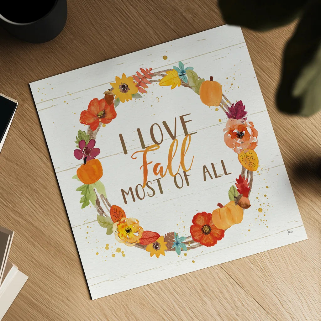 Harvest Wishes I on Wood by Jess Aiken. Shown as a detailed flat fine art print, highlighting archival giclee quality. Available as an archival giclee rolled canvas, fine art paper, or poster print. SKU 44935a.