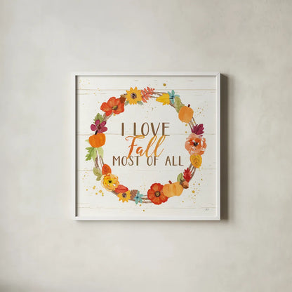 Harvest Wishes I on Wood by Jess Aiken. Shown in a crisp white glass frame for a clean and minimalist style. Available as an archival giclee rolled canvas, fine art paper, or poster print. SKU 44935a.