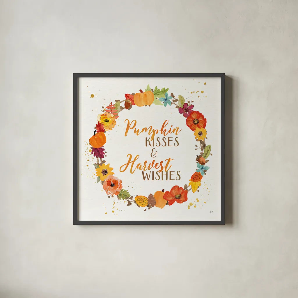 Harvest Wishes II by Jess Aiken. Shown in a sleek black glass frame for a contemporary gallery look. Available as an archival giclee rolled canvas, fine art paper, or poster print. SKU 34876a.