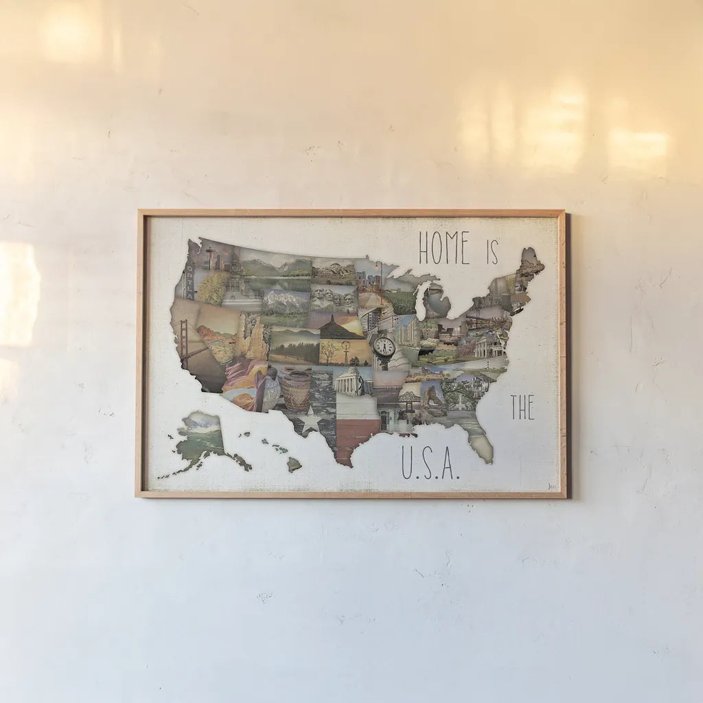 InstaStates IX by Jess Aiken. shown as a paper print in a natural frame. Available as a archival giclee rolled canvas, fine art paper, or poster print. SKU 21791i.