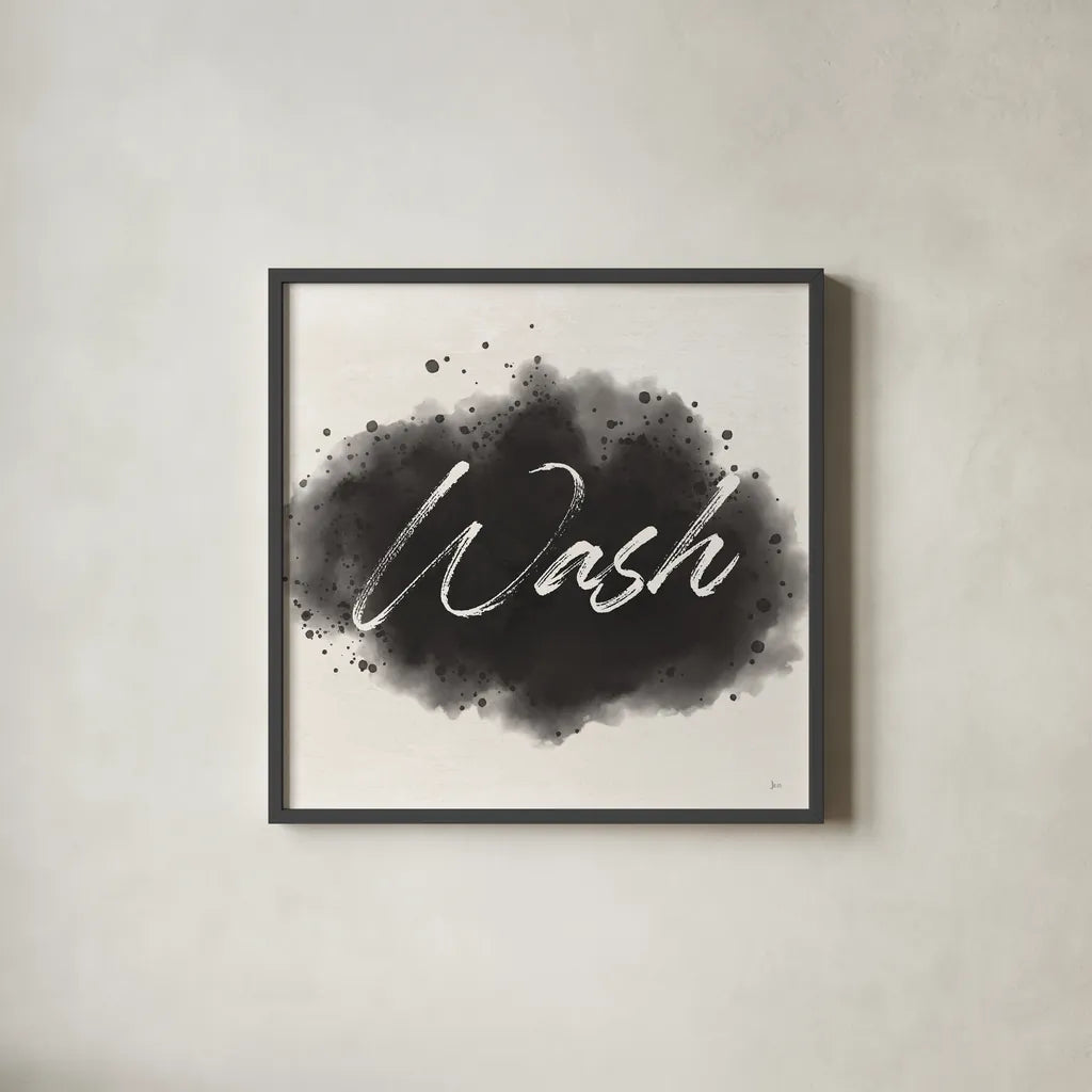 Laundry Splash I by Jess Aiken. Shown in a sleek black glass frame for a contemporary gallery look. Available as an archival giclee rolled canvas, fine art paper, or poster print. SKU 66266a.