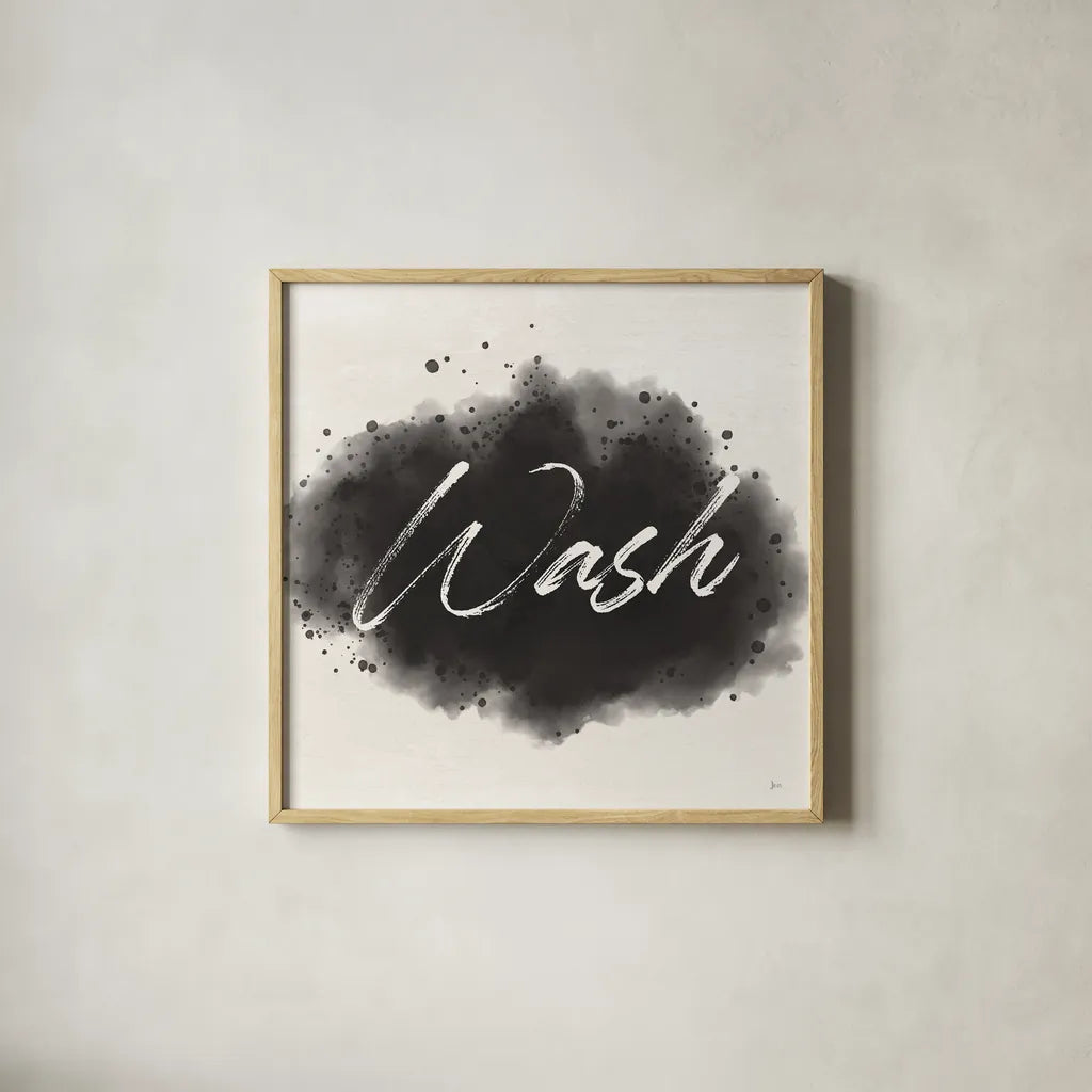 Laundry Splash I by Jess Aiken. Shown in a natural wood glass frame for a timeless modern aesthetic. Available as an archival giclee rolled canvas, fine art paper, or poster print. SKU 66266a.