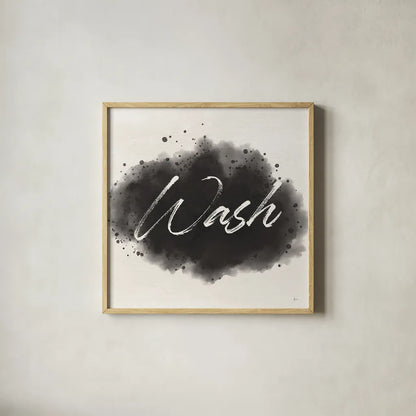 Laundry Splash I by Jess Aiken. Shown in a natural wood glass frame for a timeless modern aesthetic. Available as an archival giclee rolled canvas, fine art paper, or poster print. SKU 66266a.