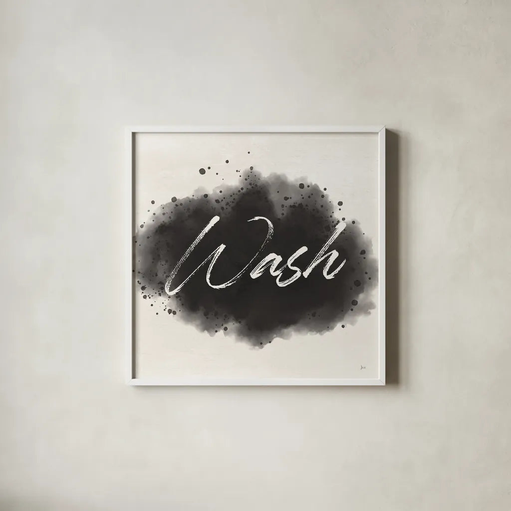 Laundry Splash I by Jess Aiken. Shown in a crisp white glass frame for a clean and minimalist style. Available as an archival giclee rolled canvas, fine art paper, or poster print. SKU 66266a.